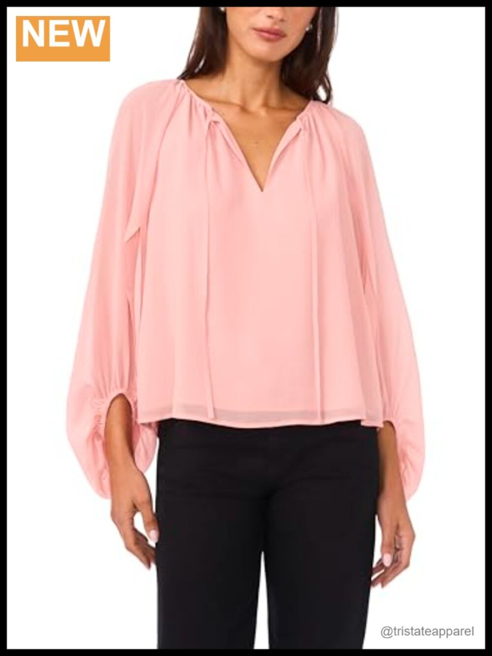 Sheer Balloon Sleeve V-Neck Blouse Women's Lightweight Pullover Top